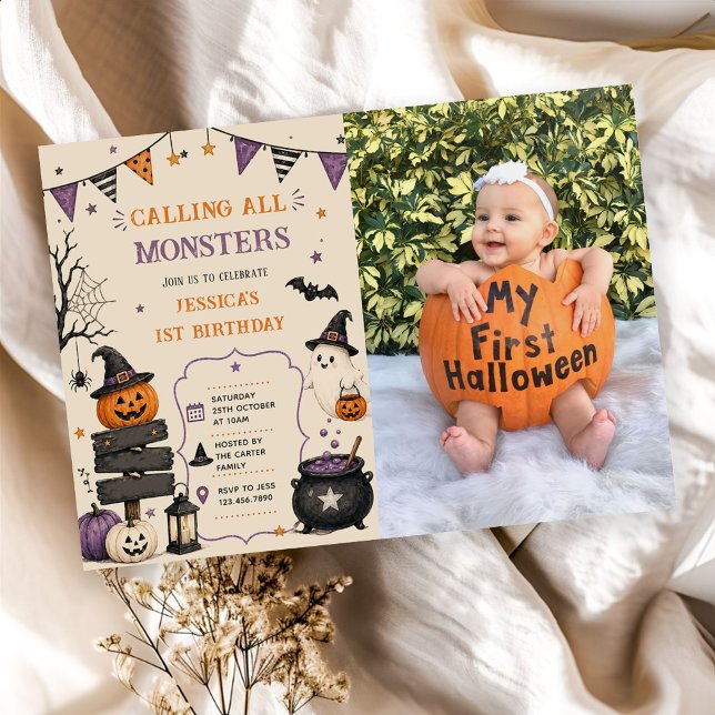 Sammanträde för alla monster Halloween-födelsedags Inbjudningar (Skapare uppladdad)