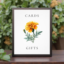 Sammetgul blomstermotiv vigselkort & present-skylt