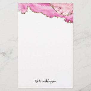 Sammets Rosa Guld Agat Geod Skript Typografi Brevpapper