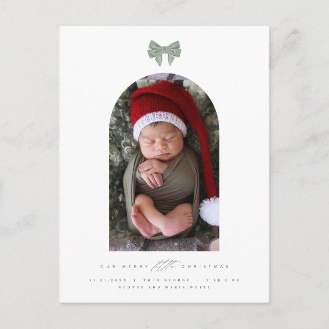 Sammetsbåge och bågfoto Nyfödd bebis jul Helg Vykort (Framsida)