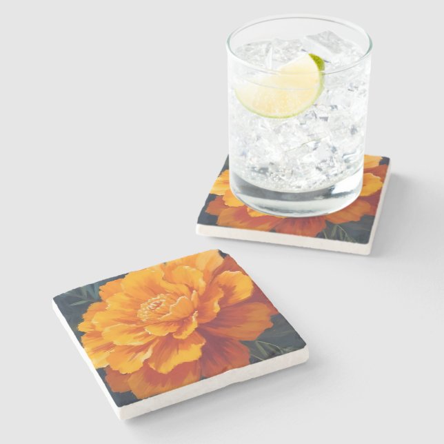 Sammetsblomma | Akvarell Blommålning Stenunderlägg (Sidan)