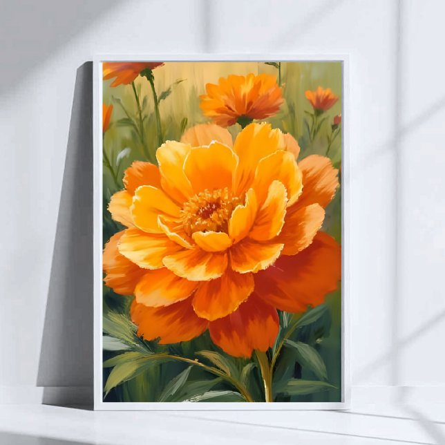 Sammetsblomma | Orange Akvarell Blomma Målad Poster (Skapare uppladdad)