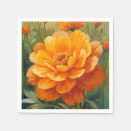 Sammetsblomma | Orange Akvarell Blommålning Pappersservett