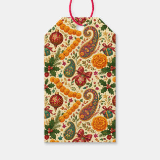 Sammetsblomma Paisley Julpresentkort Presentetikett