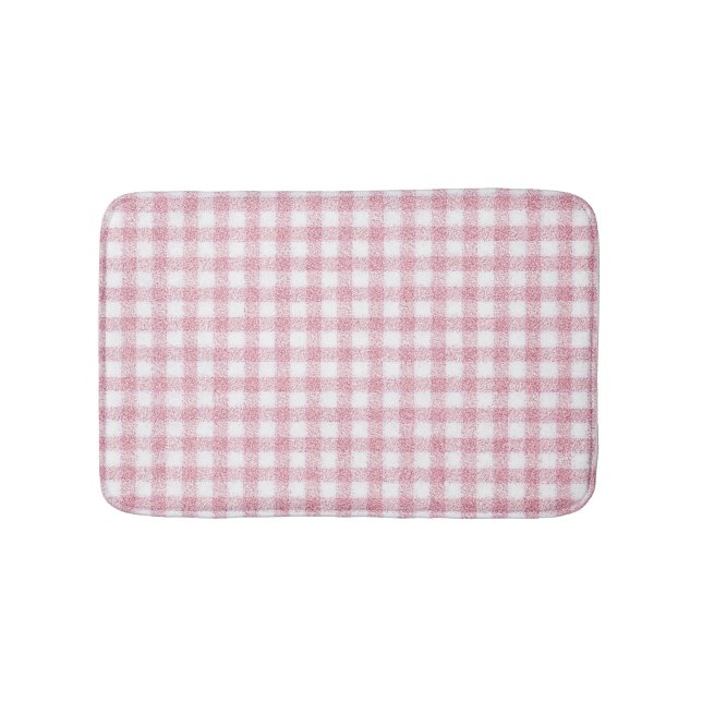 Sammetslen rosa och vit gingham-charm badrumsmatta (Framsidan)