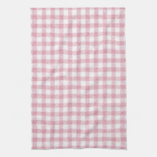 Sammetslen rosa och vit gingham-charm kökshandduk