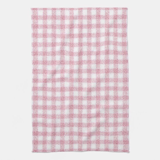 Sammetslen rosa och vit gingham-charm kökshandduk (Vertikal)