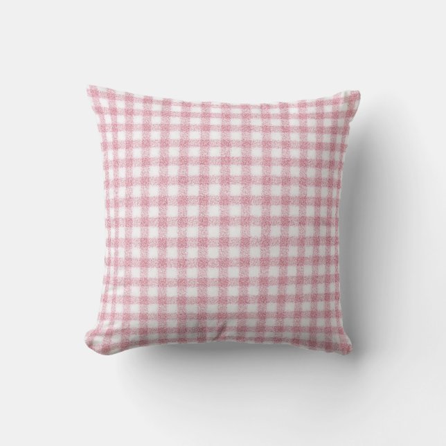 Sammetslen rosa och vit gingham-charm kudde (Framsida)
