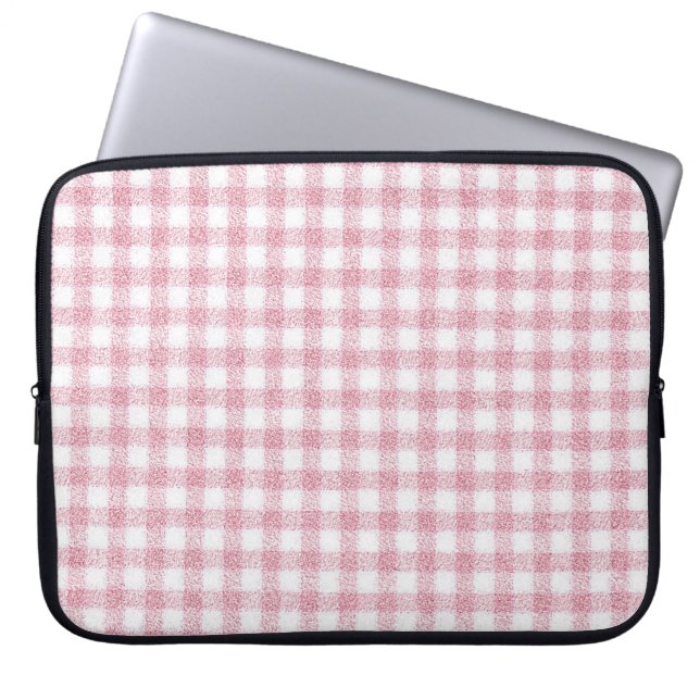 Sammetslen rosa och vit gingham-charm laptop fodral (Framsidan)