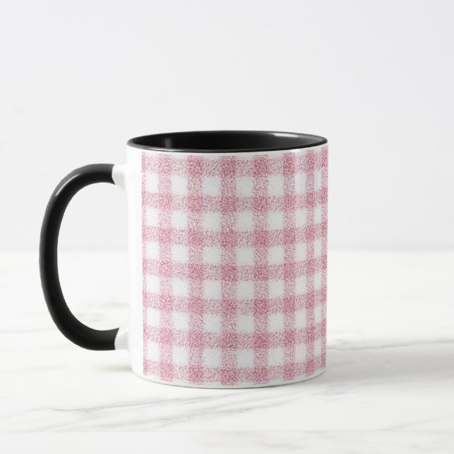Sammetslen rosa och vit gingham-charm mugg (Vänster)