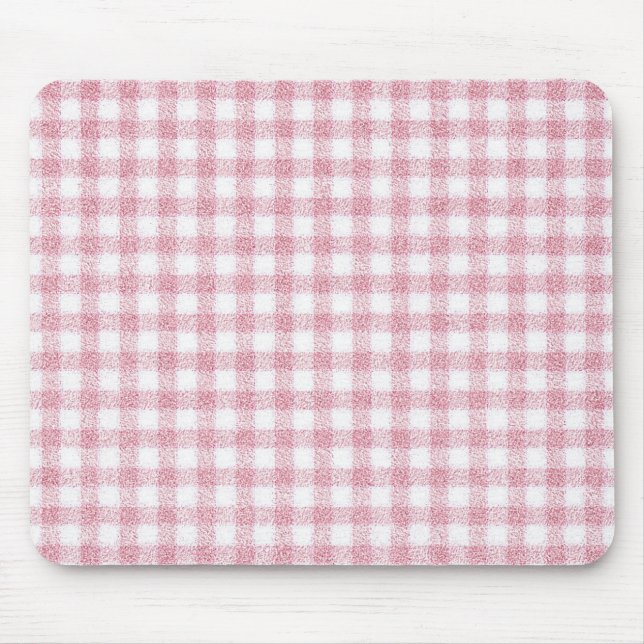 Sammetslen rosa och vit gingham-charm musmatta (Framsidan)