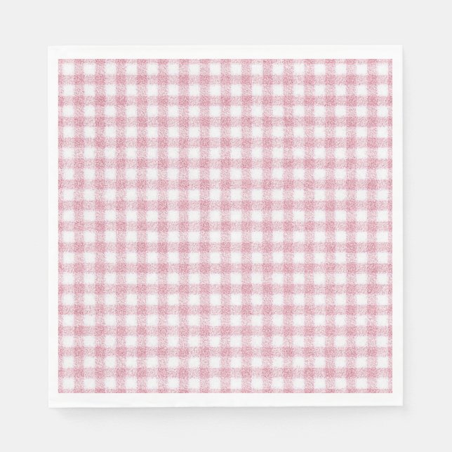 Sammetslen rosa och vit gingham-charm pappersservett (Framsidan)