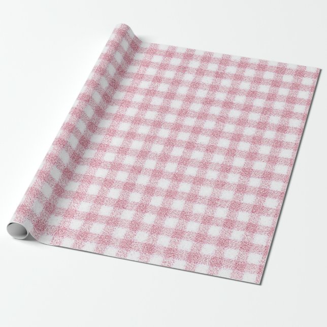 Sammetslen rosa och vit gingham-charm presentpapper (Utrullad)