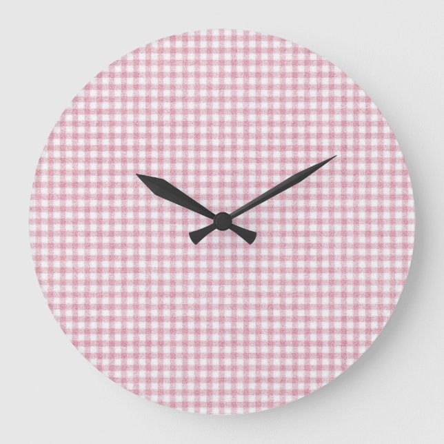 Sammetslen rosa och vit gingham-charm stor klocka (Framsida)