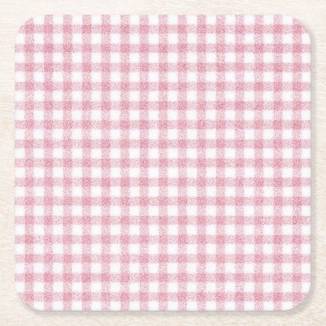 Sammetslen rosa och vit gingham-charm underlägg papper kvadrat (Framsidan)