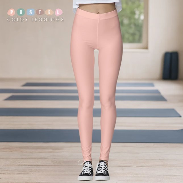 Sammetsljus Pastell Lax Rosa Färg Leggings (Solid Soft Light Pastel Salmon Peach Pink Color Leggings
)