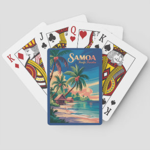 Samoa Beach Samoansk Illustration Resa Konst Vinta Casinokort