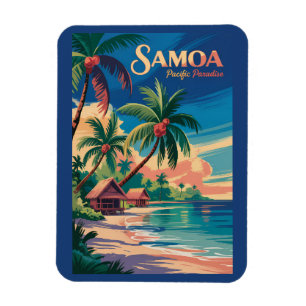 Samoa Beach Samoansk Illustration Resa Konst Vinta Magnet