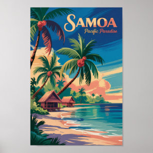 Samoa Beach Samoansk Illustration Resa Konst Vinta Poster