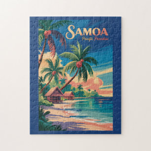 Samoa Beach Samoansk Illustration Resa Konst Vinta Pussel