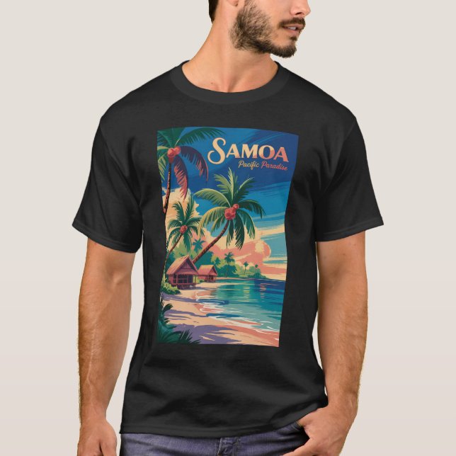 Samoa Beach Samoansk Illustration Resa Konst Vinta T Shirt (Framsida)