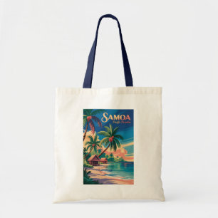 Samoa Beach Samoansk Illustration Resa Konst Vinta Tygkasse
