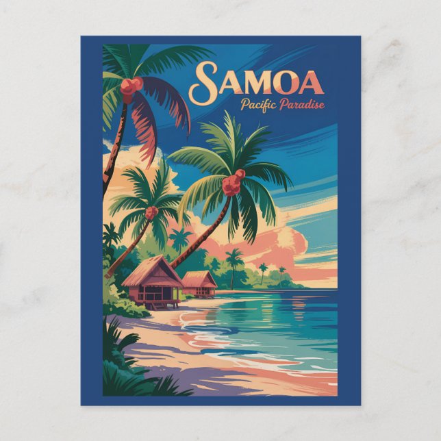 Samoa Beach Samoansk Illustration Resa Konst Vinta Vykort (Framsida)