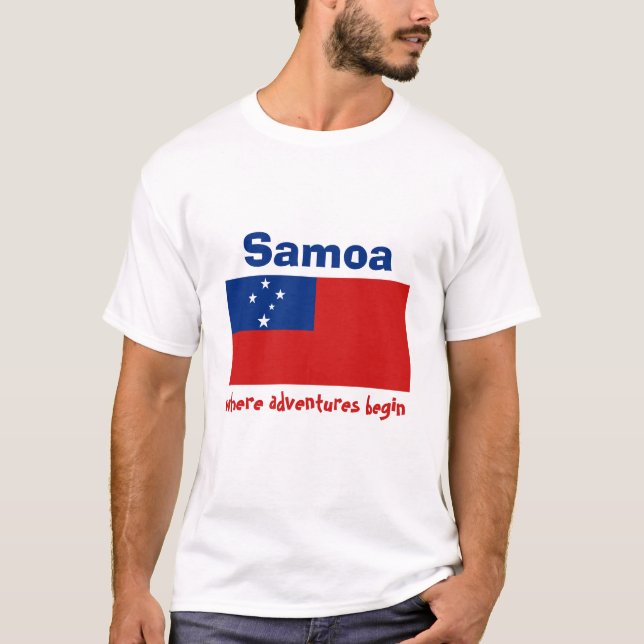 Samoa Flagga + Karta + Text T-Shirt (Framsida)