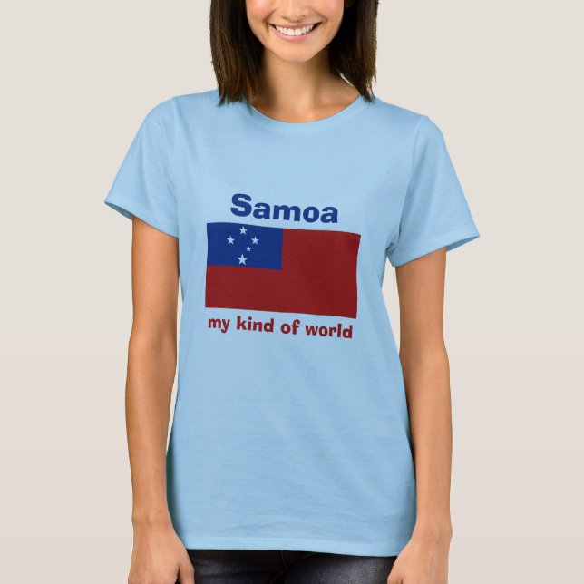 Samoa Flagga + Karta + Text T-Shirt (Framsida)