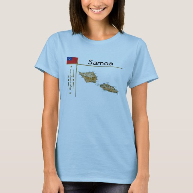 Samoa Karta + Flagga + Rubrik T-Shirt (Framsida)