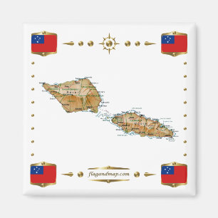 Samoa Karta + Flaggor Magnet