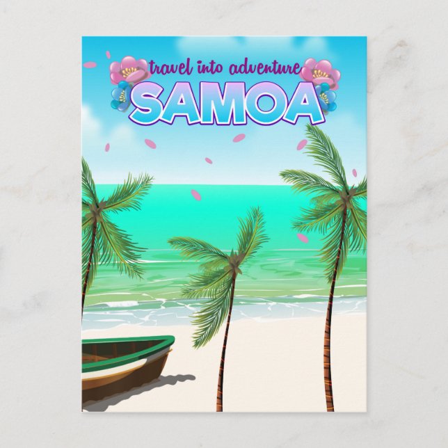 Samoa "resa in i äventyret" resaffisch. vykort (Framsida)