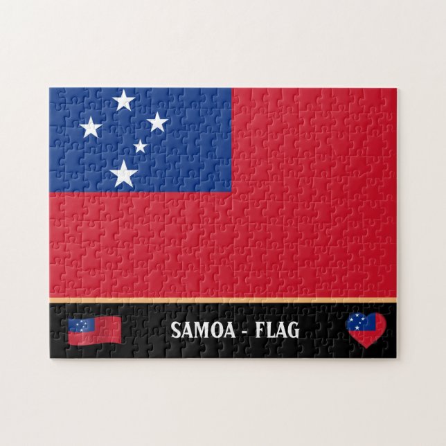Samoan Flagga & Samoan land / Samoa-öarna Pussel (Horisontell)