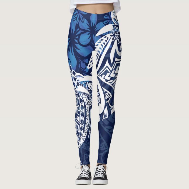 Samoan - Hawaii - Polynesisk blå stamskrift Leggings (Framsida)