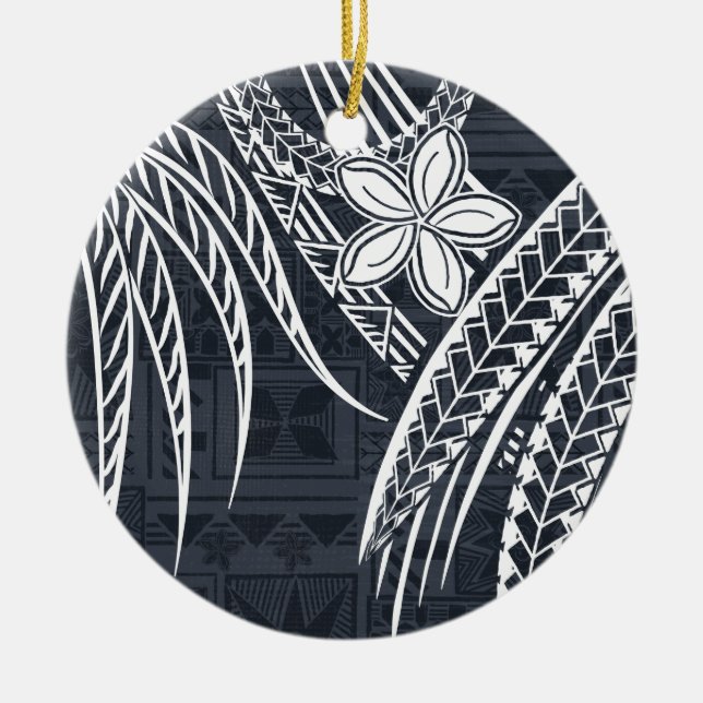 Samoan - Hawaii - Polynesisk gammal Tapa-design Julgransprydnad Keramik (Framsidan)