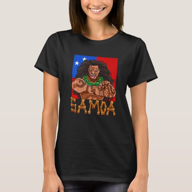 Samoan Pride Polynesian Warrior Samoa Flagga Premi T Shirt (Framsida)
