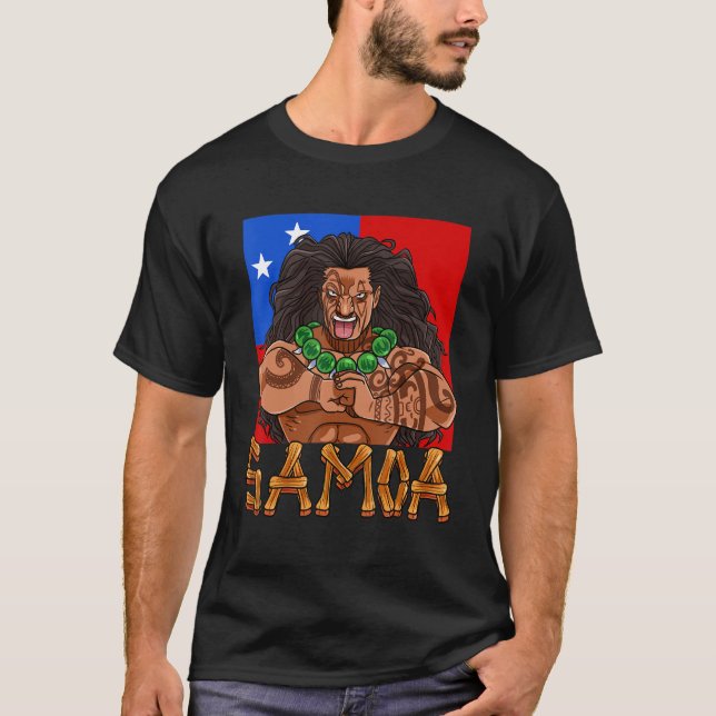Samoan Pride Polynesian Warrior Samoa Flagga T Shirt (Framsida)