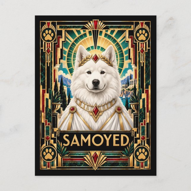 Samojed, Art Deco Hund Vykort (Framsida)