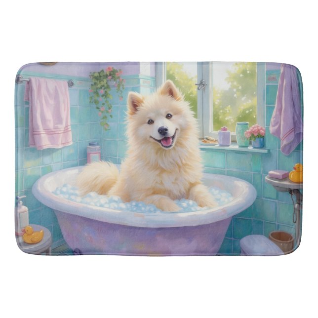 Samojed badtid Fluffig badrumsdekor Badrumsmatta (Framsidan)