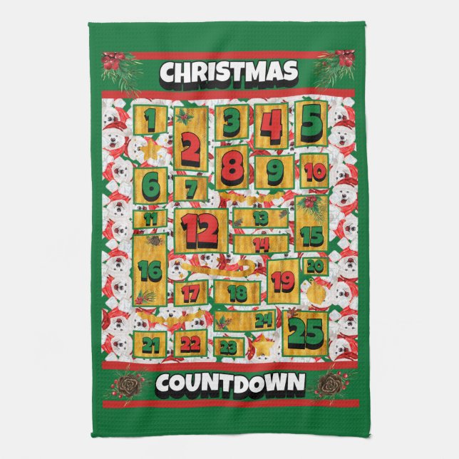Samojed Countdown Jul Adventskalender Hund Kökshandduk (Vertikal)