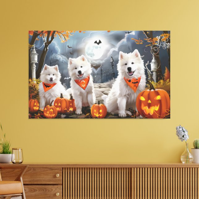 Samojed Halloween Kuslig Canvastryck (Insitu (Vardagsrum))