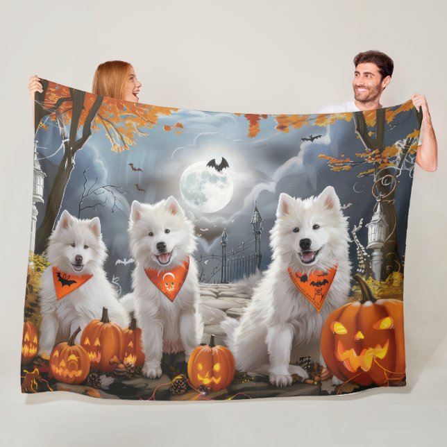 Samojed Halloween Kuslig Fleecefilt (På plats)