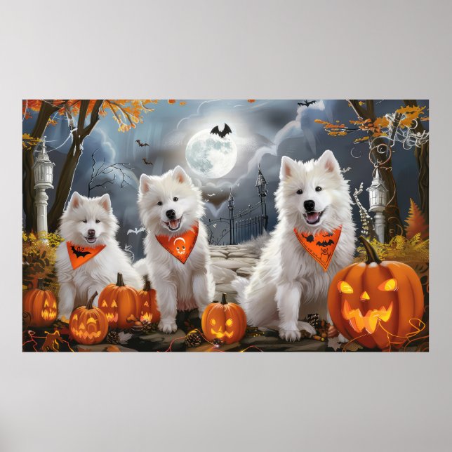 Samojed Halloween Kuslig Poster (Framsidan)
