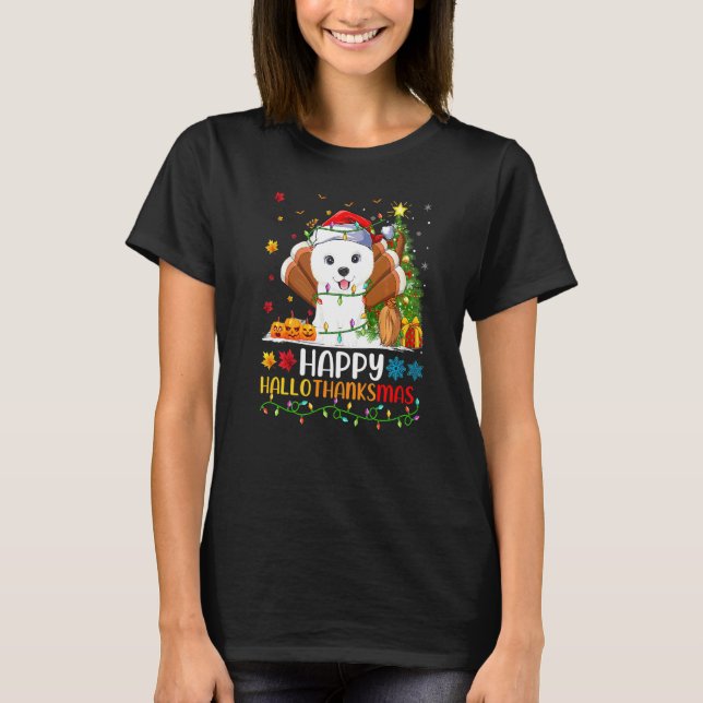 Samojed Hund   Glad Samojed HejTackmas T Shirt (Framsida)