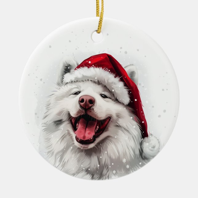 Samojed Hund Jul Personlig Julgransprydnad Keramik (Framsidan)