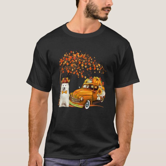 Samojed Ike Hatt Fall Träd Pickup Lastar T Shirt (Framsida)