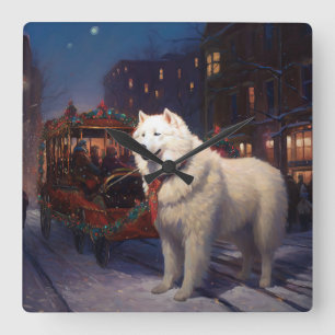 Samojed Julfirande Säsong Fyrkantig Klocka