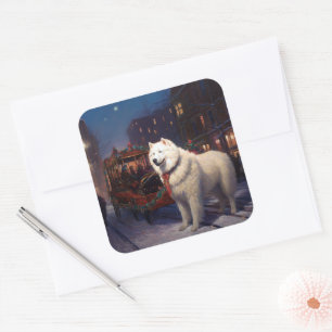 Samojed Julfirande Säsong Fyrkantigt Klistermärke