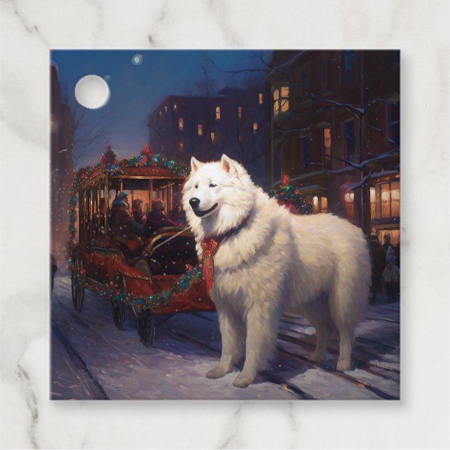 Samojed Julfirande Säsong Gåvor Etiketter (Framsida)