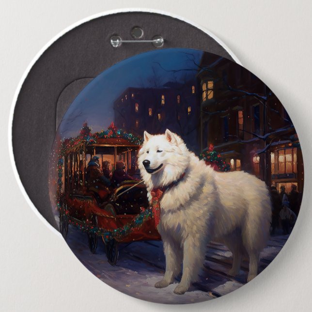 Samojed Julfirande Säsong Knapp (Framsida & baksida)